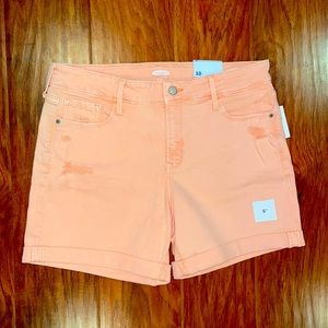 Old Navy Mid-rise peach denim distressed shorts size 10